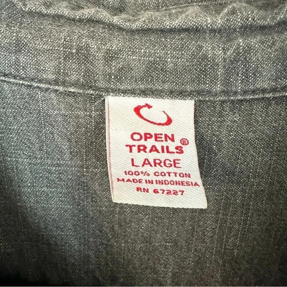 Open Trails Men's Long Sleeve Dark Gray Casual Cotton Button Down Size L GUC - Picture 4 of 6